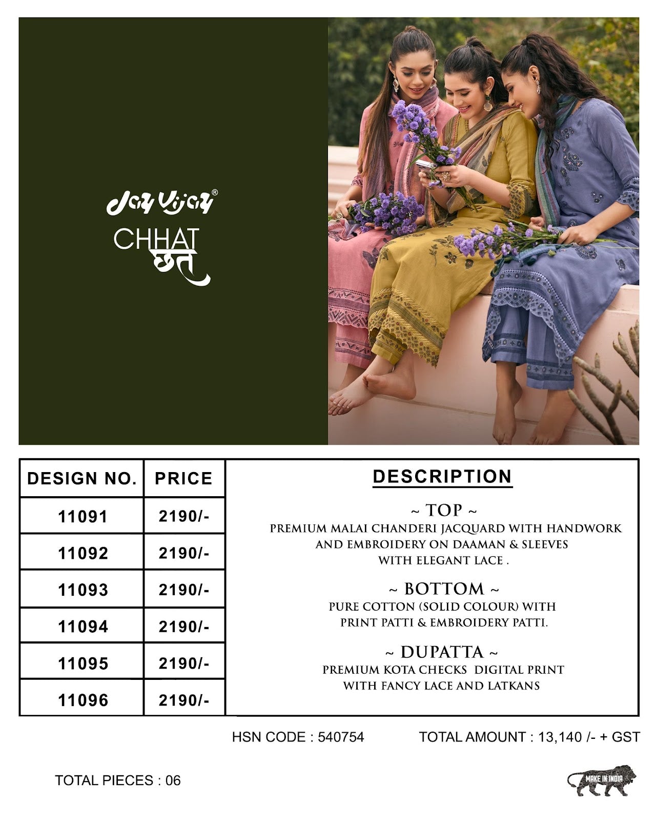 Chhat Jay Vijay Chanderi Pant Style Suits Wholesaler India