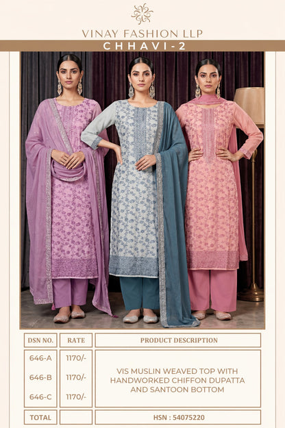 Chhavi 2 Kuleesh Vinay Fashion Llp Viscose Muslin Pant Style Suits Wholesale Rate