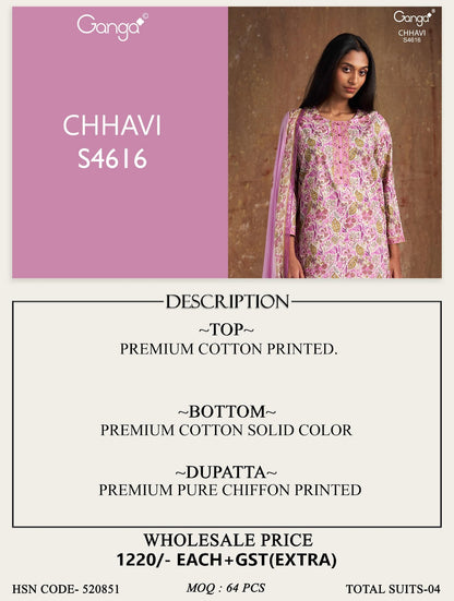 Chhavi 4616 Ganga Cotton Pant Style Suits Wholesaler India