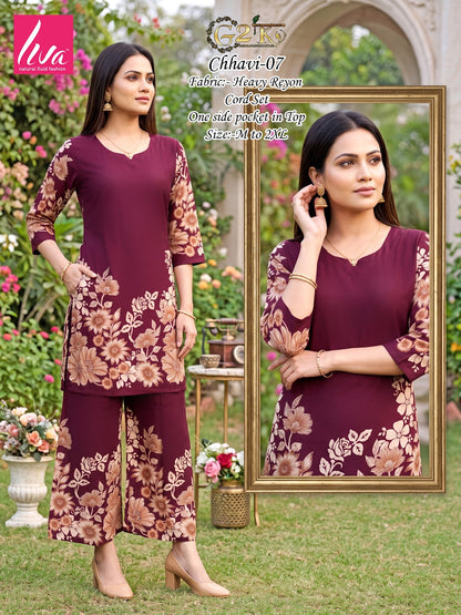 Chhavi G2K Reyon Kurti Plazzo Set Wholesaler