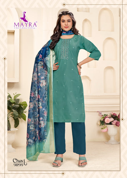 Chavi Mayra Roman Silk Readymade Pant Style Suits Wholesaler Ahmedabad