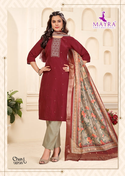 Chavi Mayra Roman Silk Readymade Pant Style Suits Wholesaler Ahmedabad