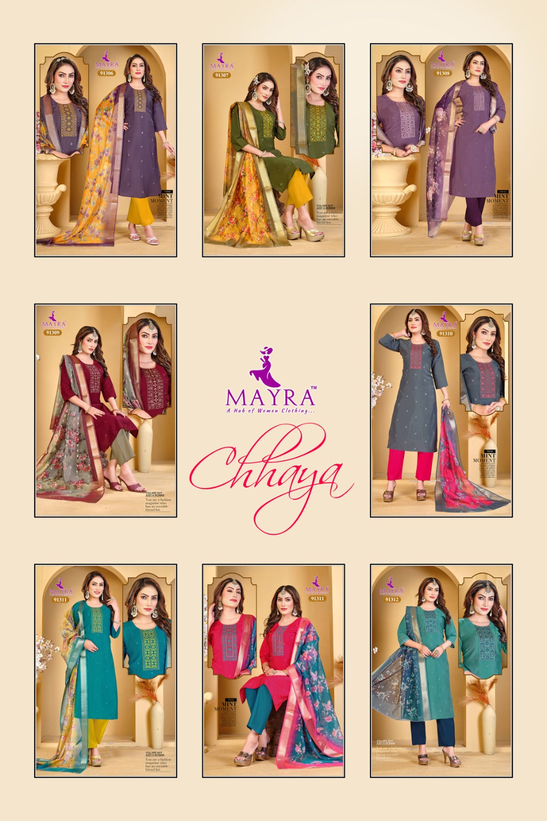 Chhaya Mayra Roman Silk Readymade Pant Style Suits Supplier