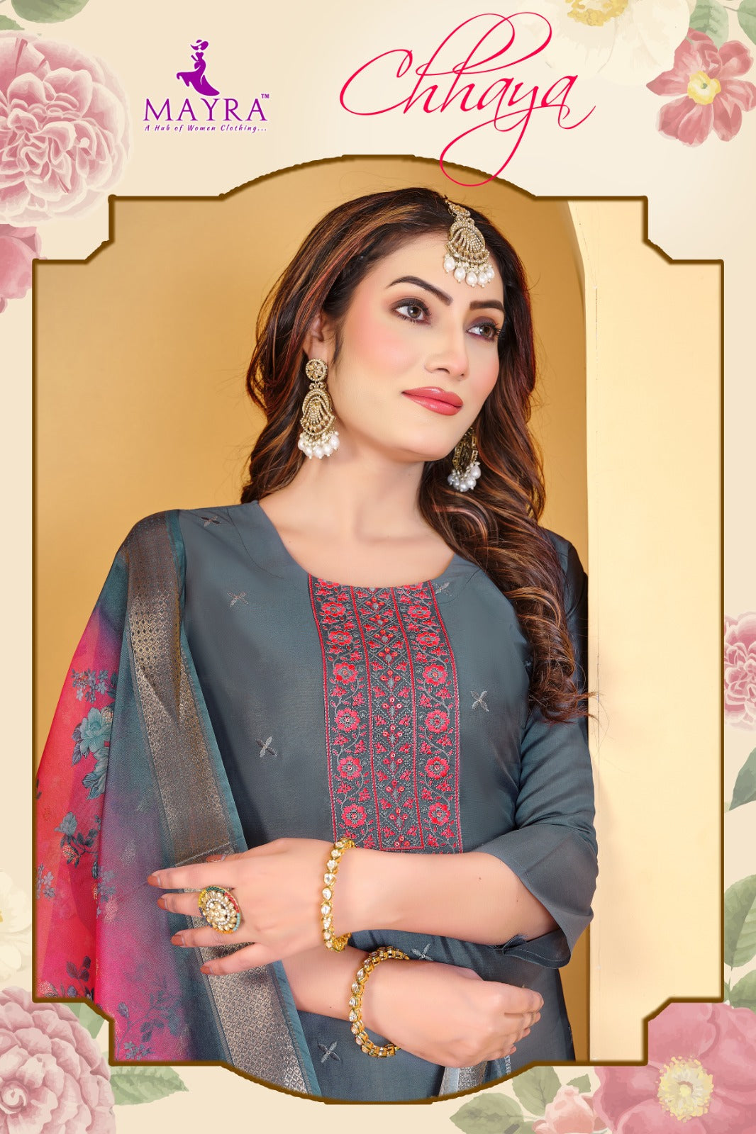 Chhaya Mayra Roman Silk Readymade Pant Style Suits Supplier