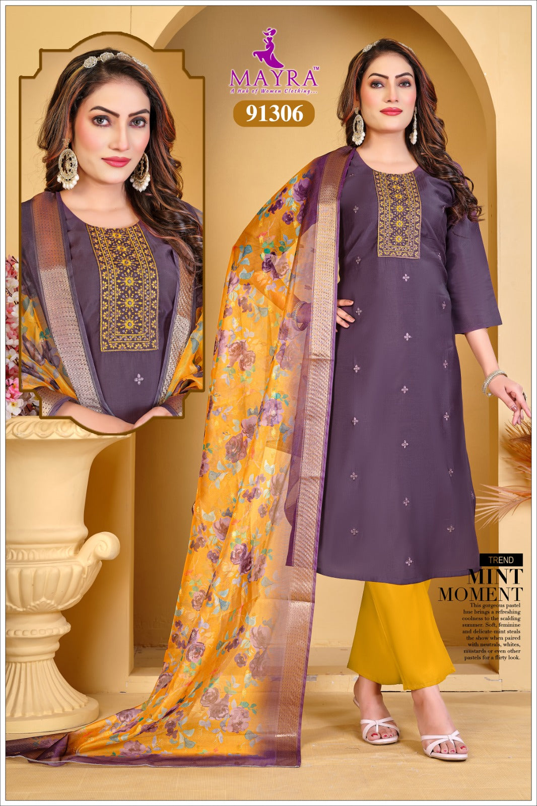 Chhaya Mayra Roman Silk Readymade Pant Style Suits Supplier