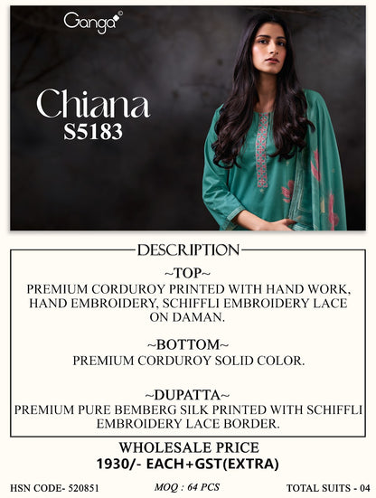 Chiana S5183 Ganga Corduroy Plazzo Style Suits Wholesale Rate