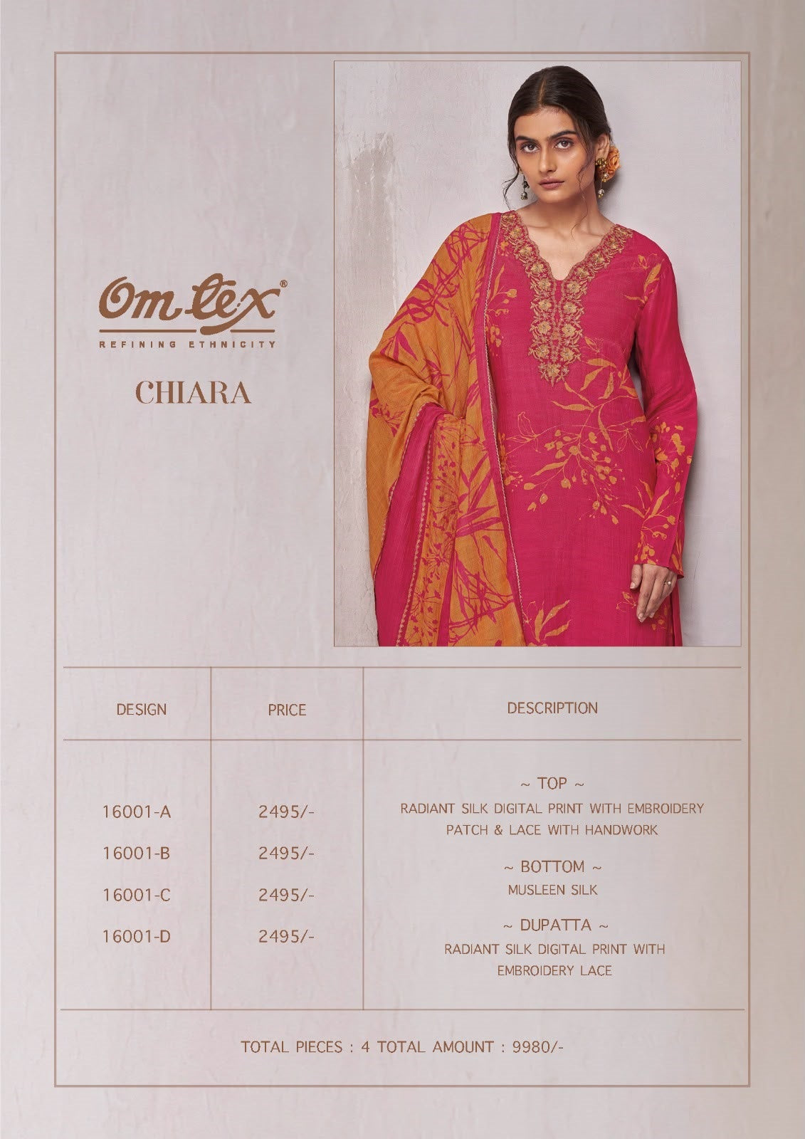 Chiara Omtex Silk Pant Style Suits Supplier India