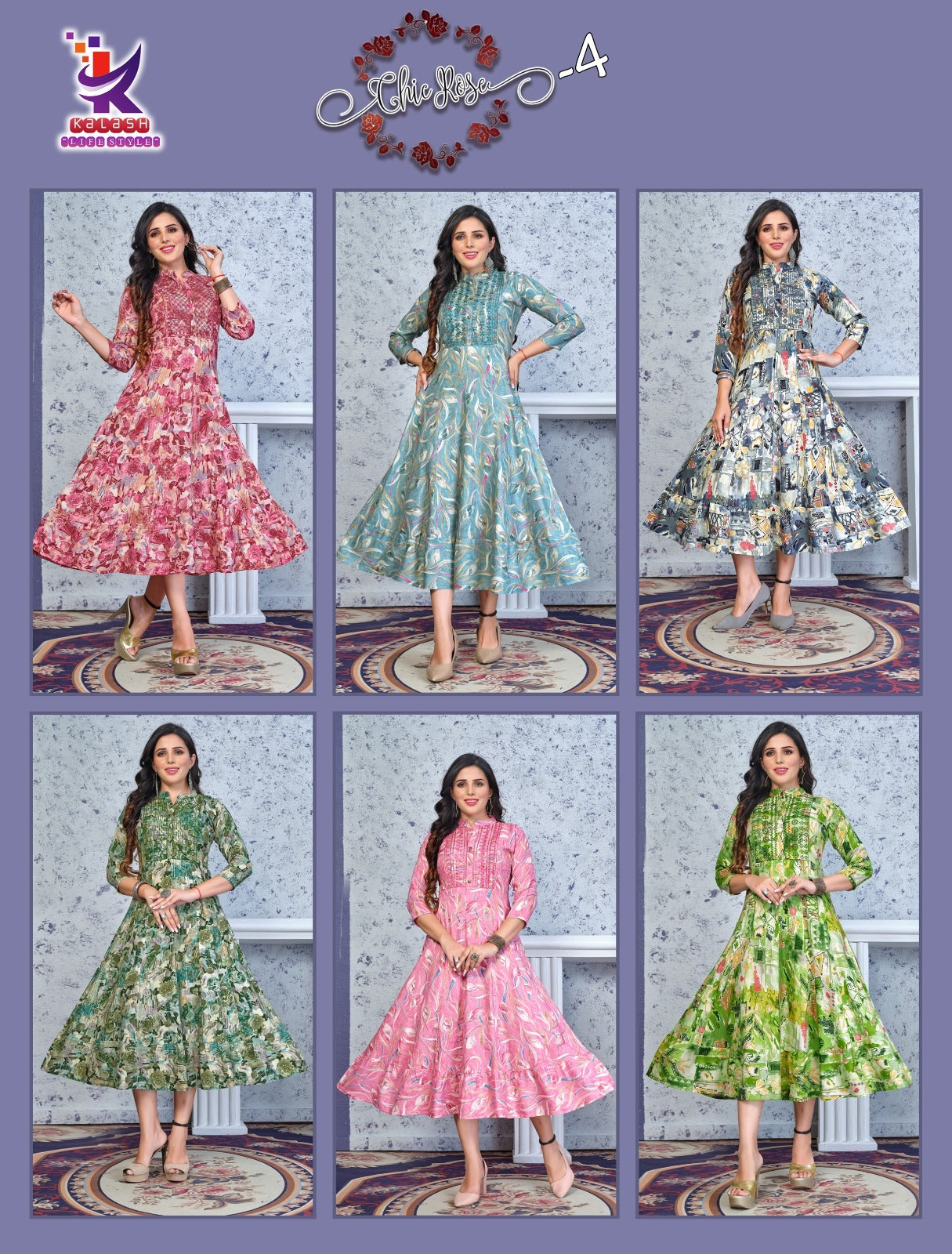Chic Rose 4 Mlm Kalash Lifestyle Rayon 14Kg Anarkali Kurtis Wholesale