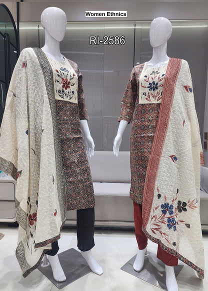 Chicken Dupatta 0606 Women Ethnics Cotton Readymade Pant Style Suits Exporter Gujarat