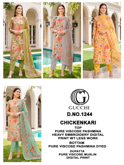 Chickenkari 1243-1244-1245 Gucchi Viscose Pashmina Suits Exporter Gujarat