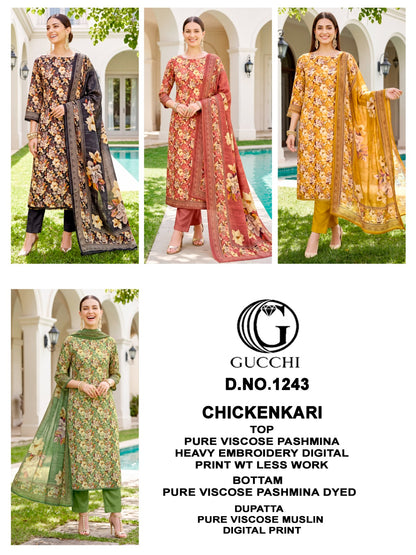 Chickenkari 1243-1244-1245 Gucchi Viscose Pashmina Suits Exporter Gujarat