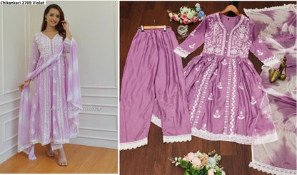 Chikankari2709 Pavitra Sharma Rayon Cotton Readymade Pant Style Suits Supplier Ahmedabad