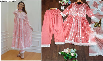 Chikankari2709 Pavitra Sharma Rayon Cotton Readymade Pant Style Suits Supplier Ahmedabad