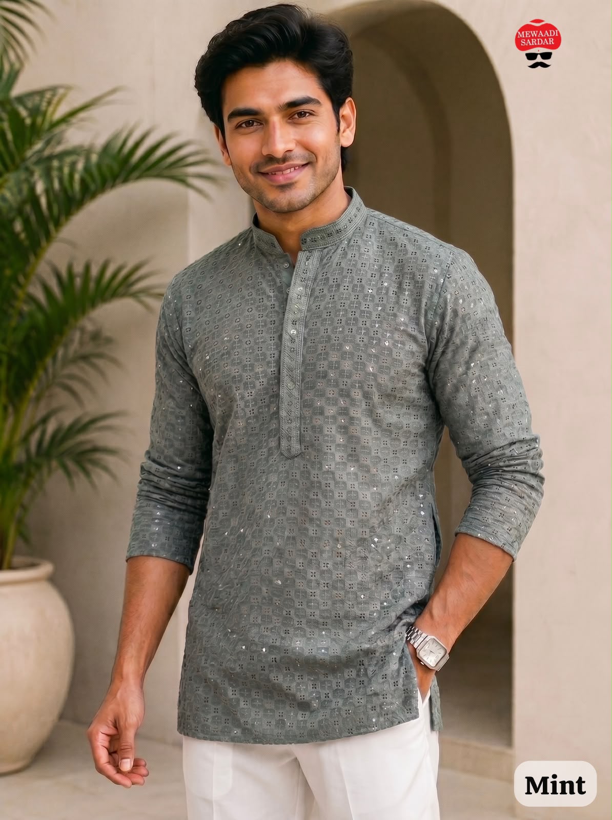 Chikankari 2.0 Short Bluehills Rayon Mens Kurta Supplier Gujarat