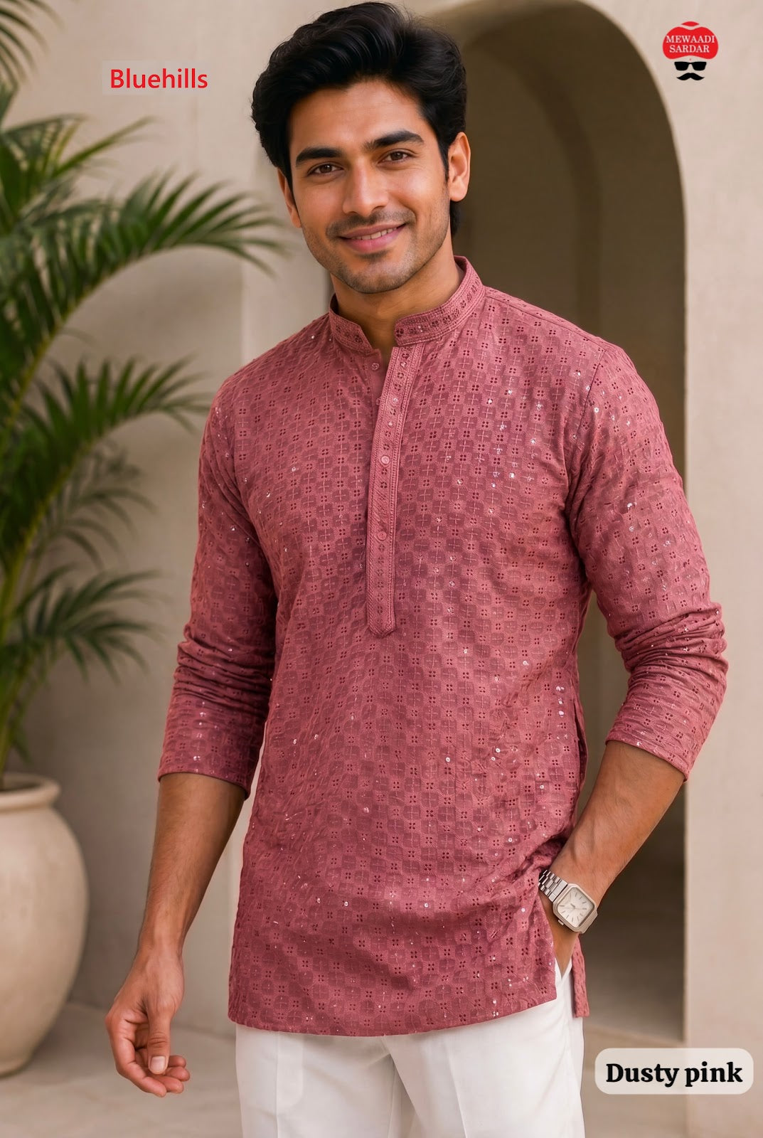Chikankari 2.0 Short Bluehills Rayon Mens Kurta Supplier Gujarat