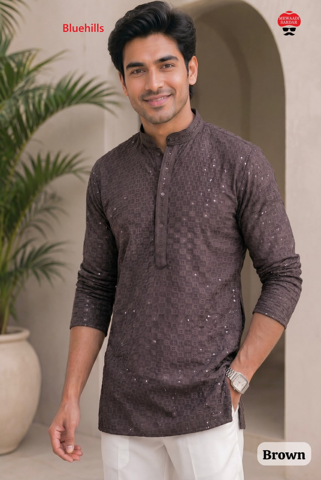 Chikankari 2.0 Short Bluehills Rayon Mens Kurta Supplier Gujarat