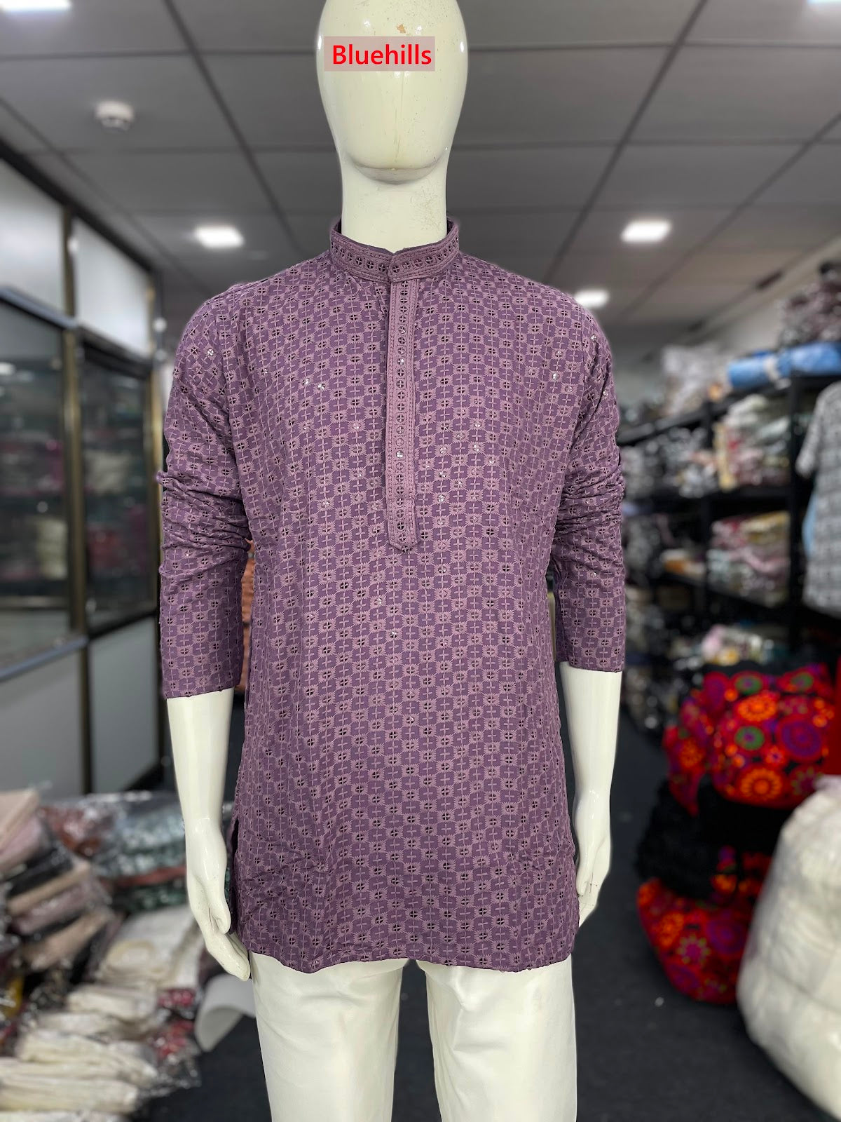 Chikankari 2.0 Short Bluehills Rayon Mens Kurta Supplier Gujarat