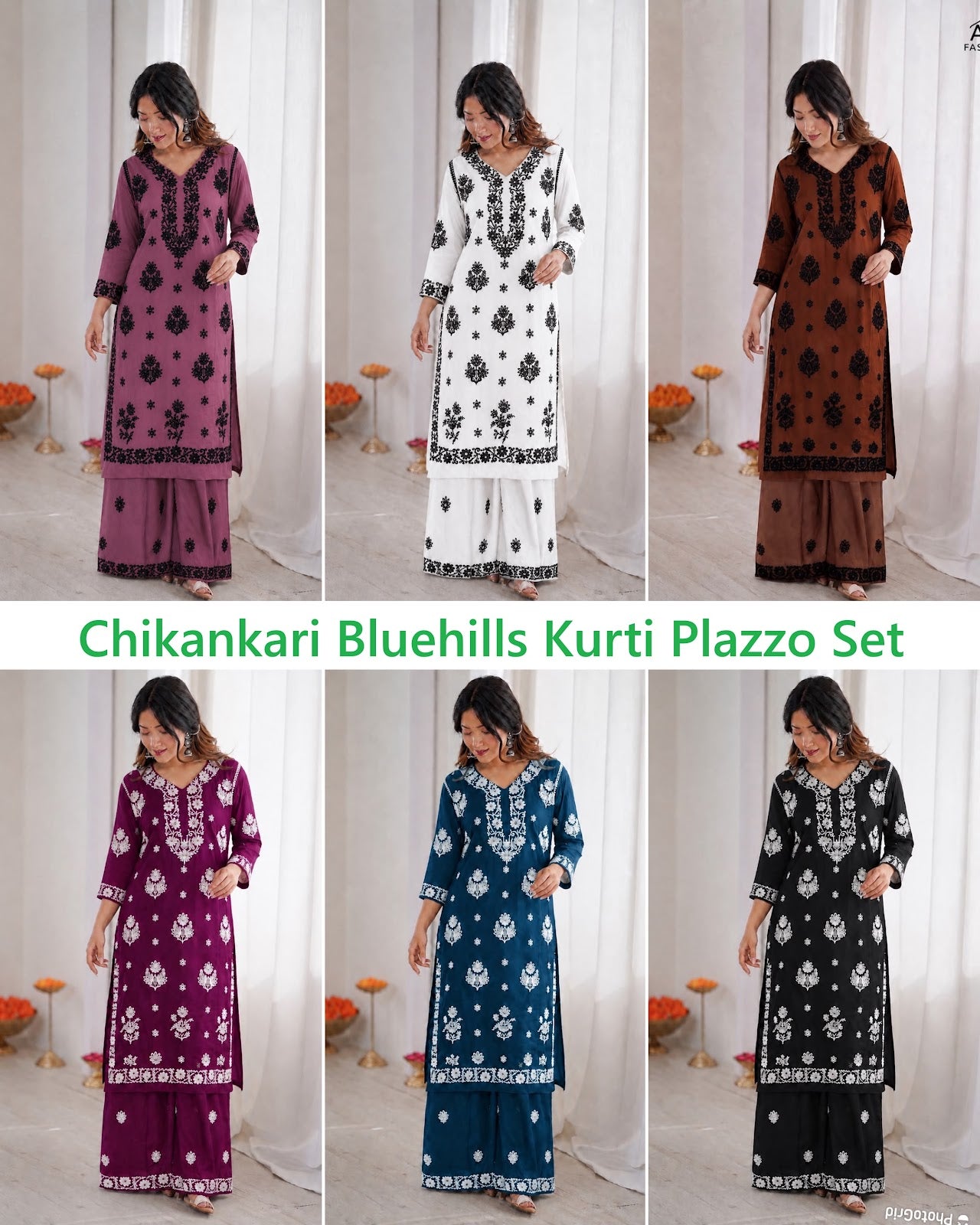Chikankari Bluehills Rayon Kurti Plazzo Set Wholesale Price
