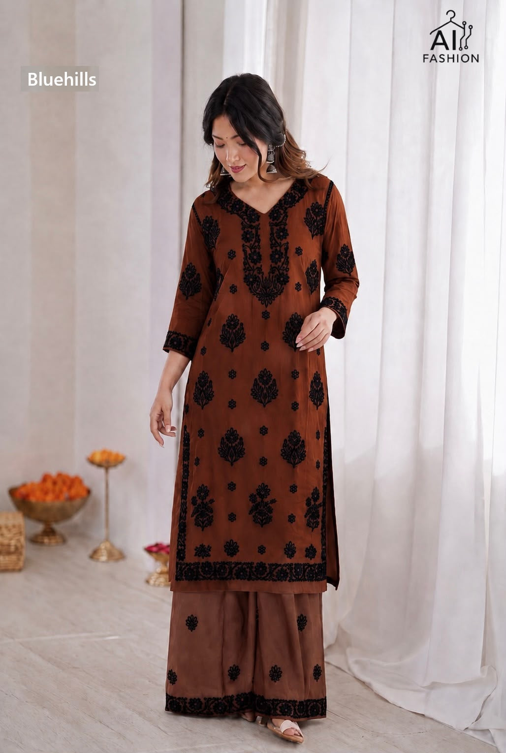 Chikankari Bluehills Rayon Kurti Plazzo Set Wholesale Price