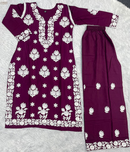 Chikankari Bluehills Rayon Kurti Plazzo Set Wholesale Price