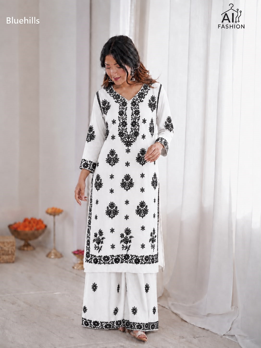 Chikankari Bluehills Rayon Kurti Plazzo Set Wholesale Price