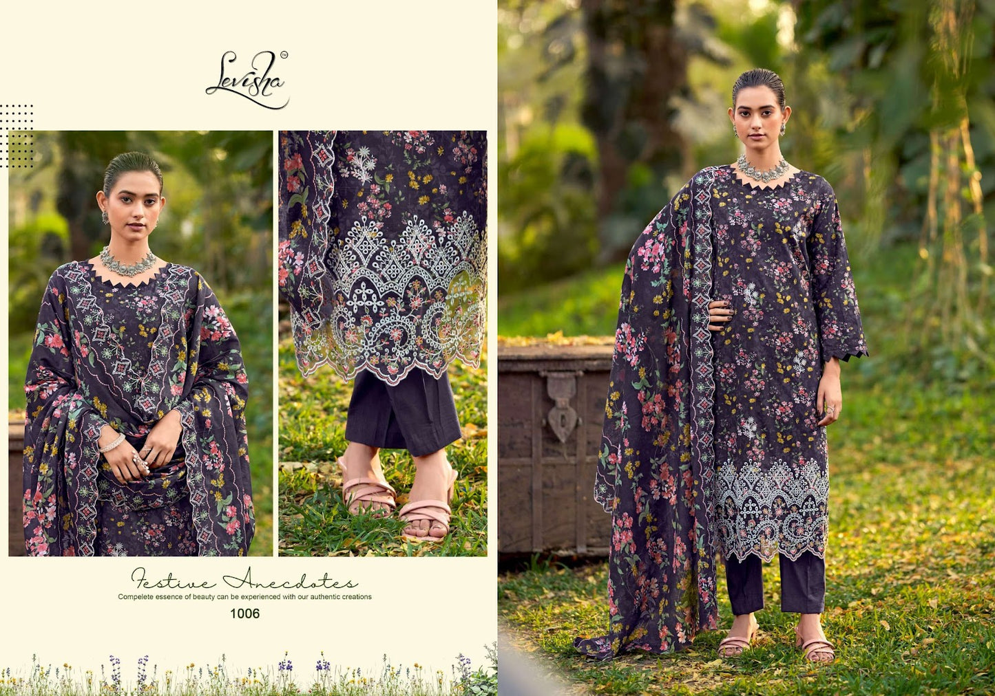 Chikankari Levisha Lawn Cotton Pakistani Patch Work Suits Supplier