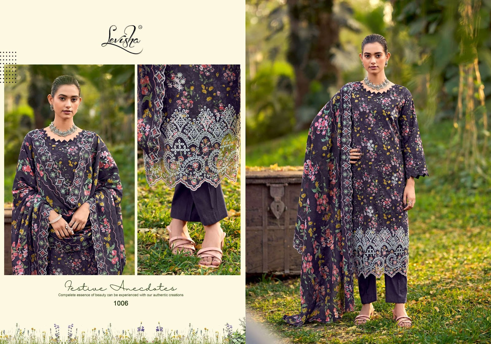 Chikankari Levisha Lawn Cotton Pakistani Patch Work Suits Supplier
