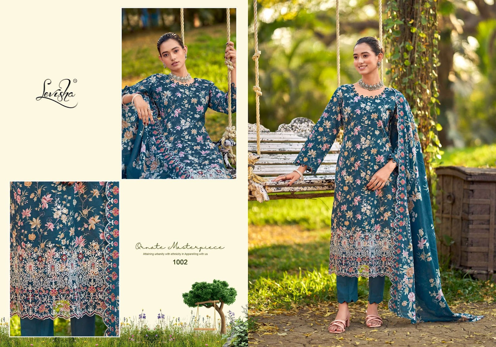Chikankari Levisha Lawn Cotton Pakistani Patch Work Suits Supplier