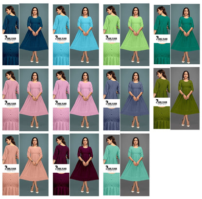 Chikankari Pearl Flair Premnath Rayon Anarkali Kurtis Wholesale Rate