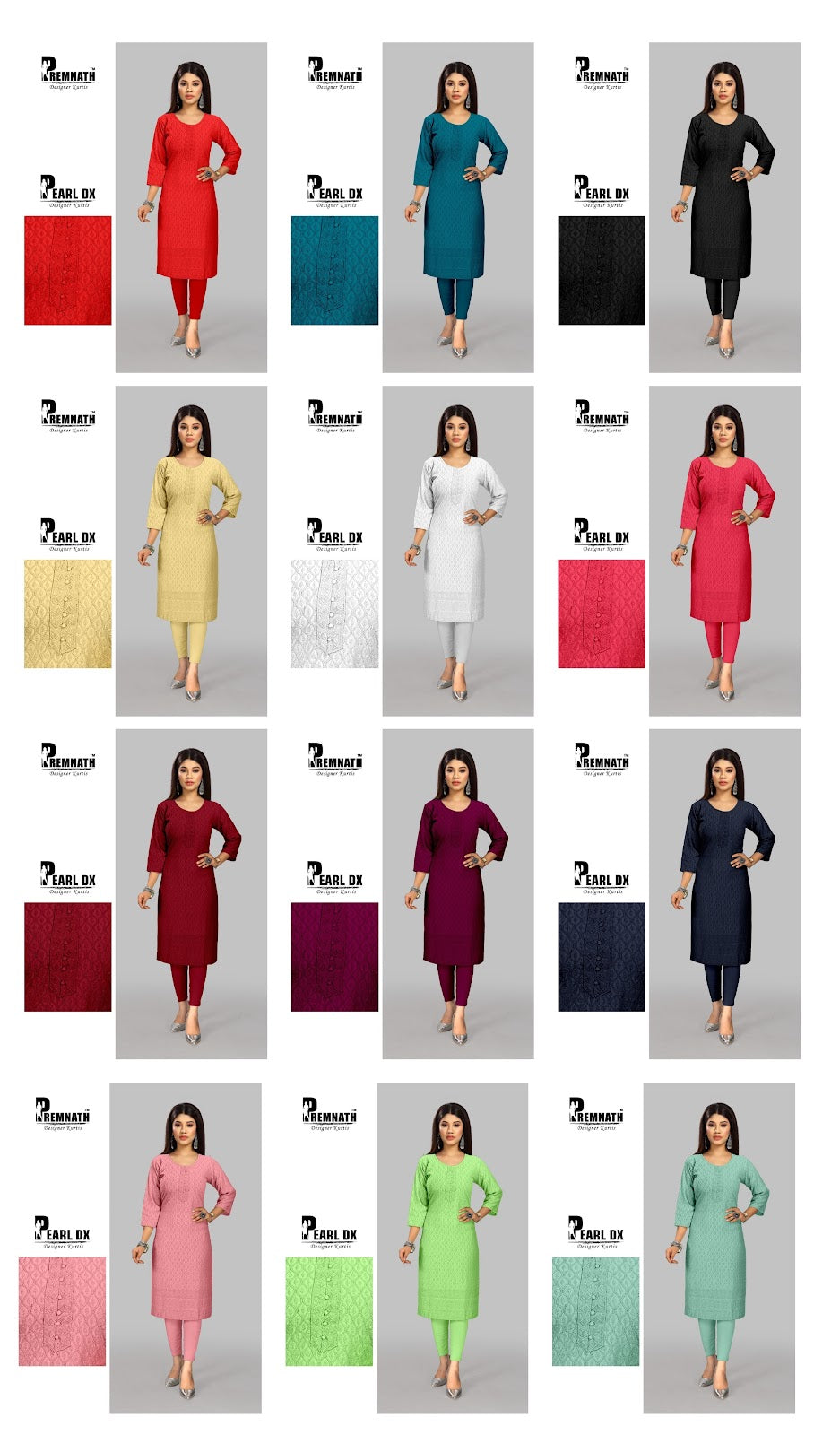 Chikankari Solid Pearl Dx Premnath Rayon Straight Cut Kurtis Wholesaler