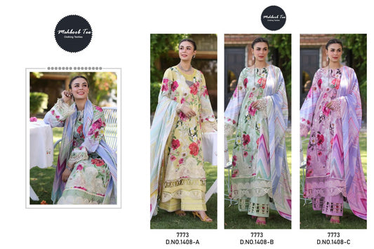 Chikankari Vol 2-1408 Mehboob Tex Cambric Cotton Pakistani Salwar Suits Supplier Ahmedabad