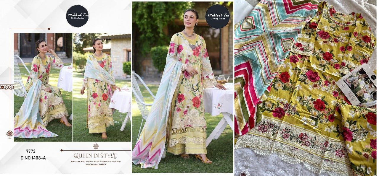 Chikankari Vol 2-1408 Mehboob Tex Cambric Cotton Pakistani Salwar Suits Supplier Ahmedabad