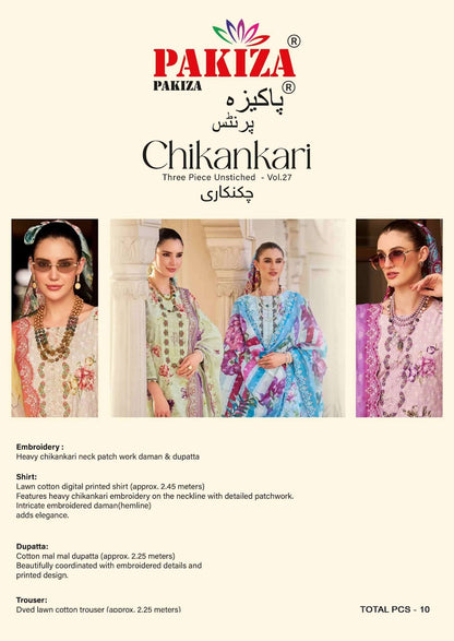 Chikankari Vol 27 Pakiza Prints Lawn Cotton Karachi Salwar Suits Supplier Ahmedabad