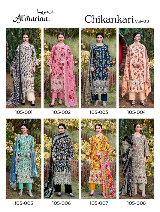 Chikankari Vol 3 Al Marina Cotton Karachi Salwar Suits Supplier Gujarat