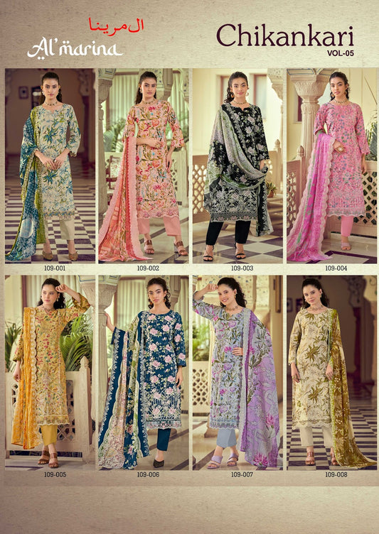 Chikankari Vol 5 Al Marina Cotton Karachi Salwar Suits Exporter Ahmedabad