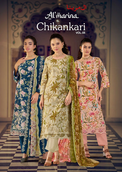 Chikankari Vol 5 Al Marina Cotton Karachi Salwar Suits Exporter Ahmedabad