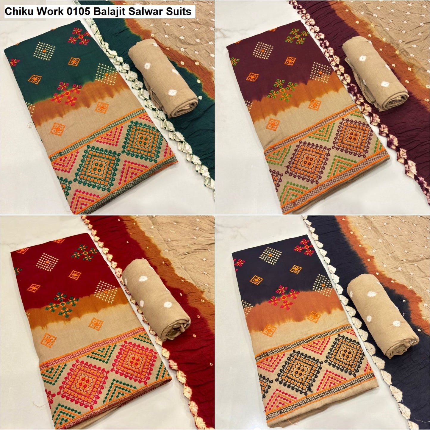 Chiku Work 0105 Balajit Satin Salwar Suits Wholesaler Ahmedabad