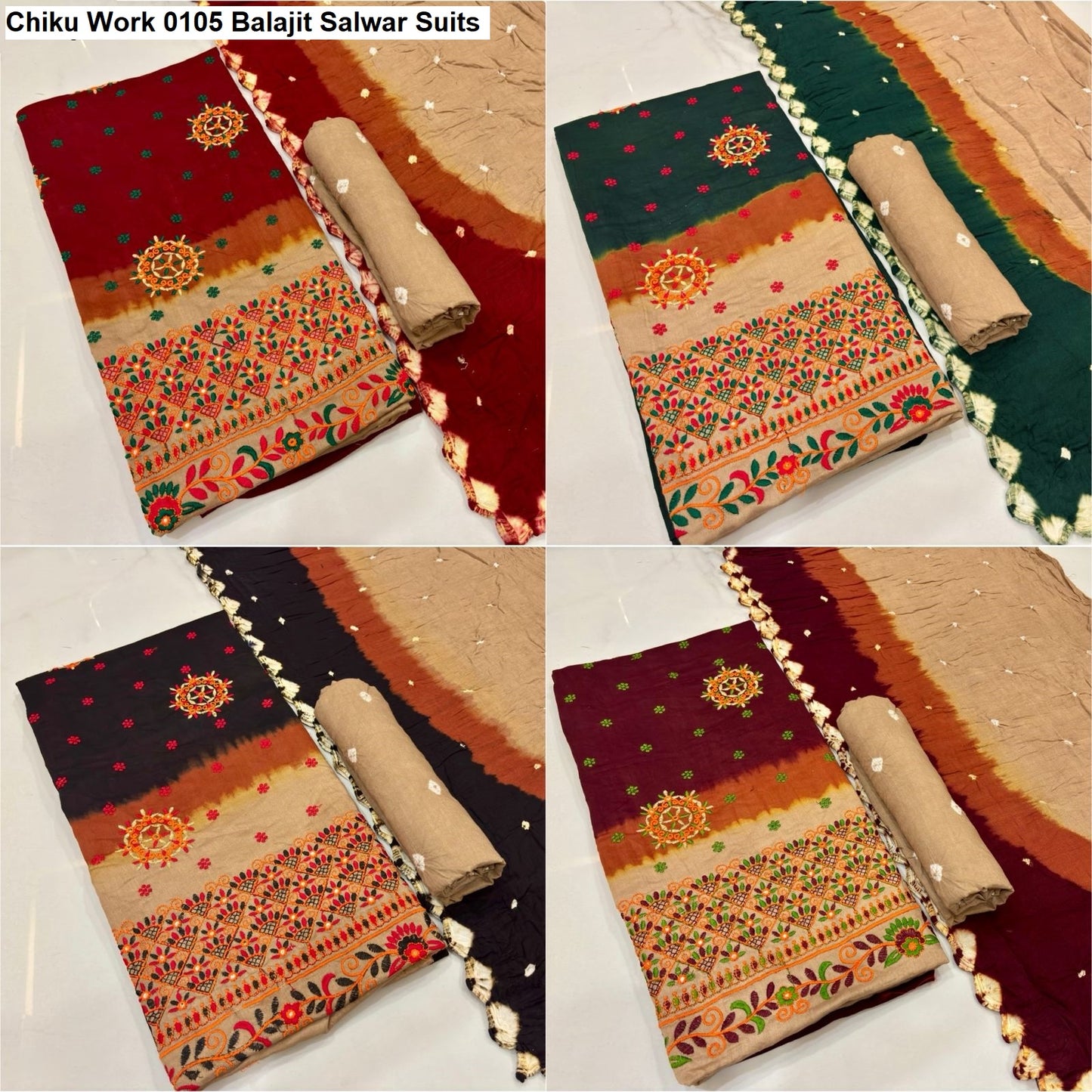 Chiku Work 0105 Balajit Satin Salwar Suits Wholesaler Ahmedabad