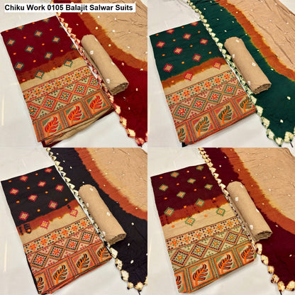 Chiku Work 0105 Balajit Satin Salwar Suits Wholesaler Ahmedabad