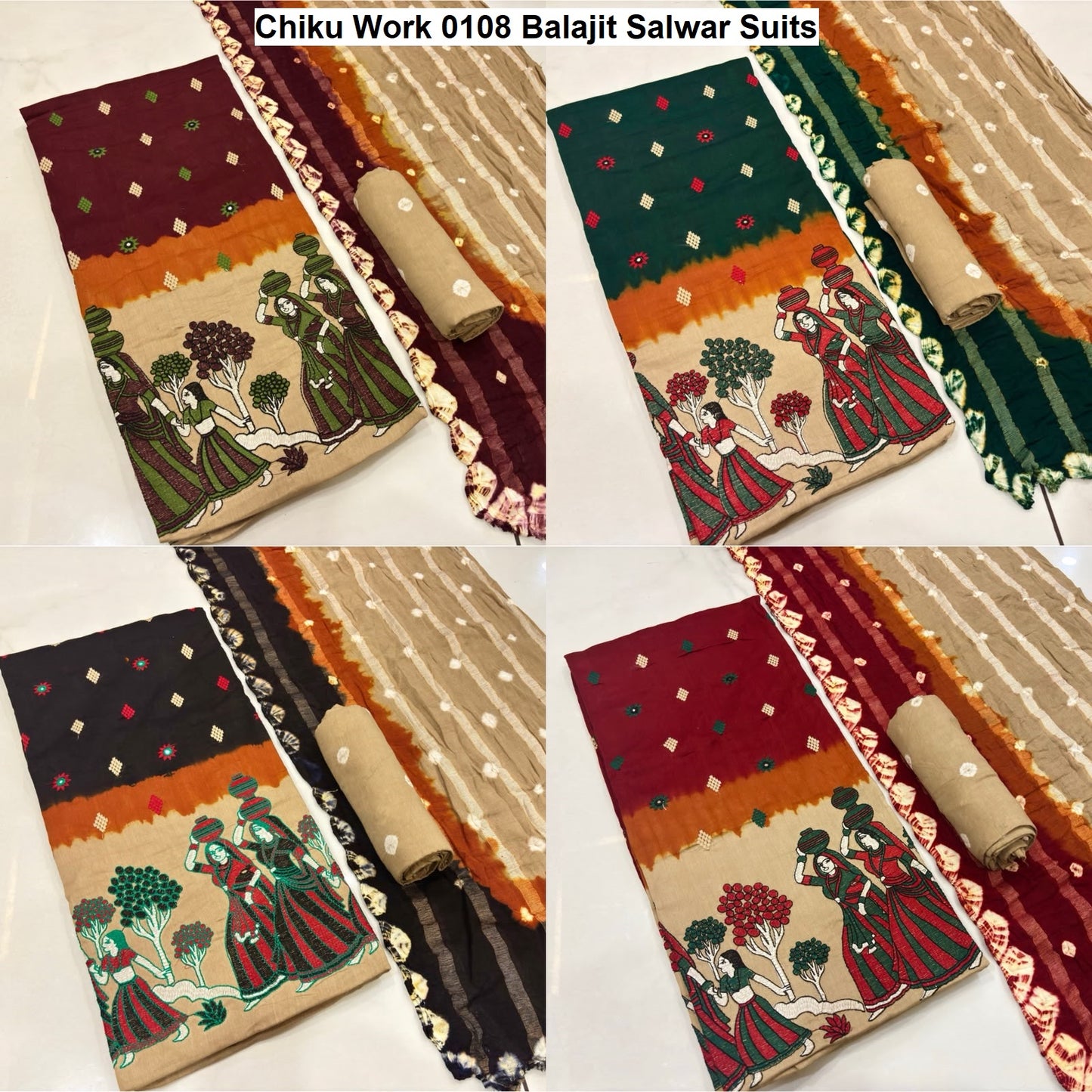 Chiku Work 0108 Balajit Satin Salwar Suits Supplier
