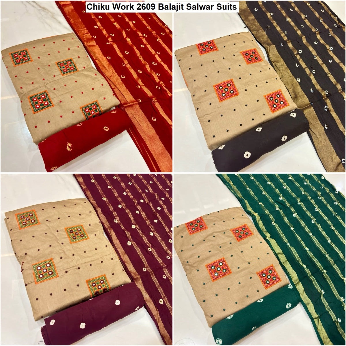 Chiku Work 2609 Balajit Satin Salwar Suits Wholesale Price