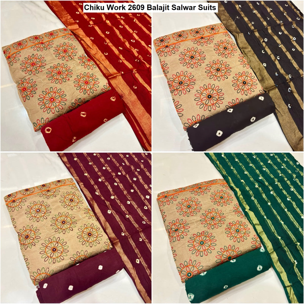 Chiku Work 2609 Balajit Satin Salwar Suits Wholesale Price