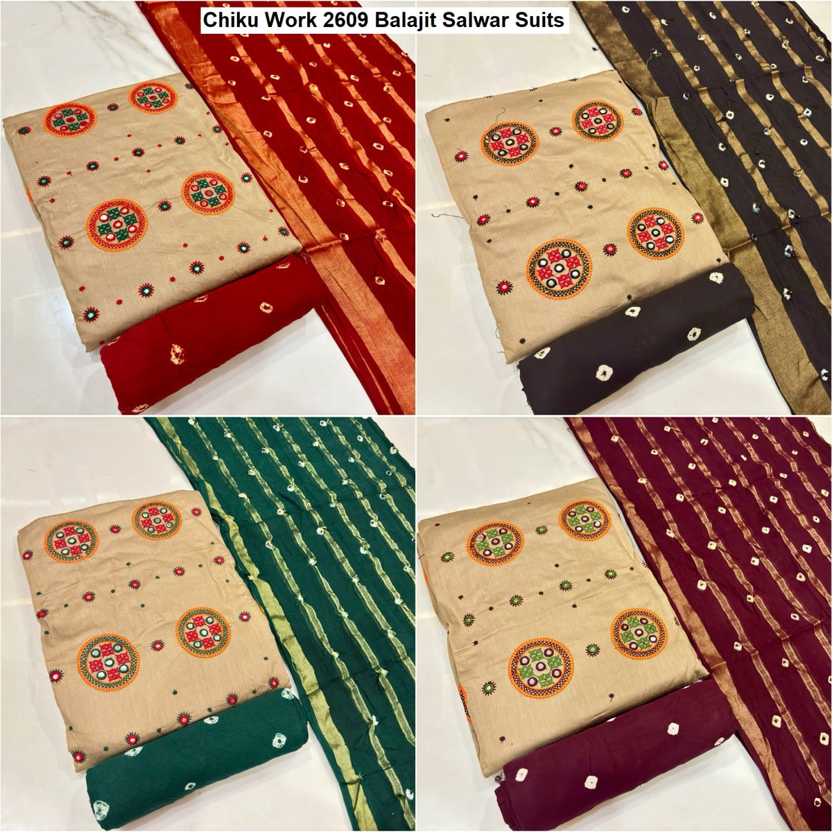 Chiku Work 2609 Balajit Satin Salwar Suits Wholesale Price