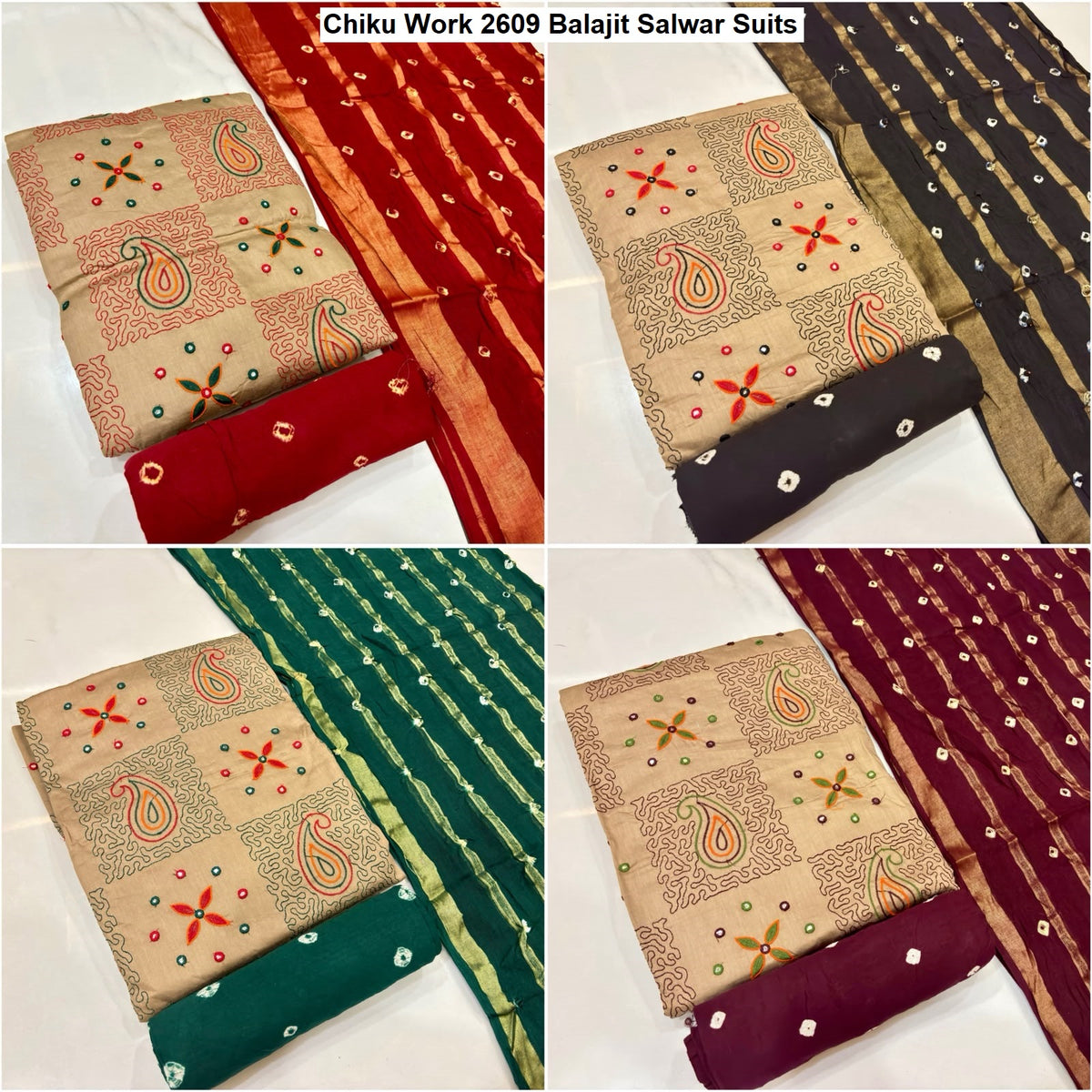 Chiku Work 2609 Balajit Satin Salwar Suits Wholesale Price