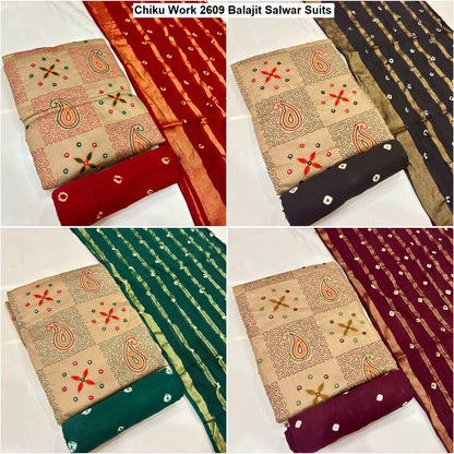 Chiku Work 2609 Balajit Satin Salwar Suits Wholesale Price