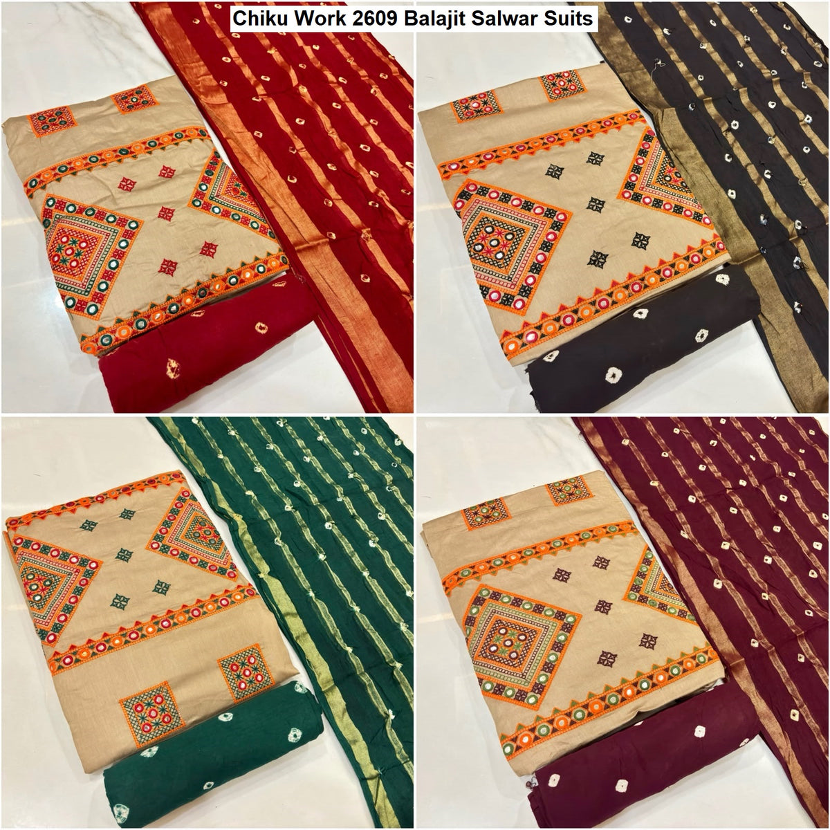 Chiku Work 2609 Balajit Satin Salwar Suits Wholesale Price