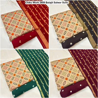 Chiku Work 2609 Balajit Satin Salwar Suits Wholesale Price