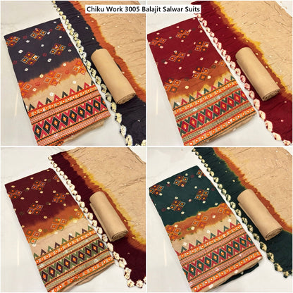 Chiku Work 3005 Balajit Satin Salwar Suits Supplier India