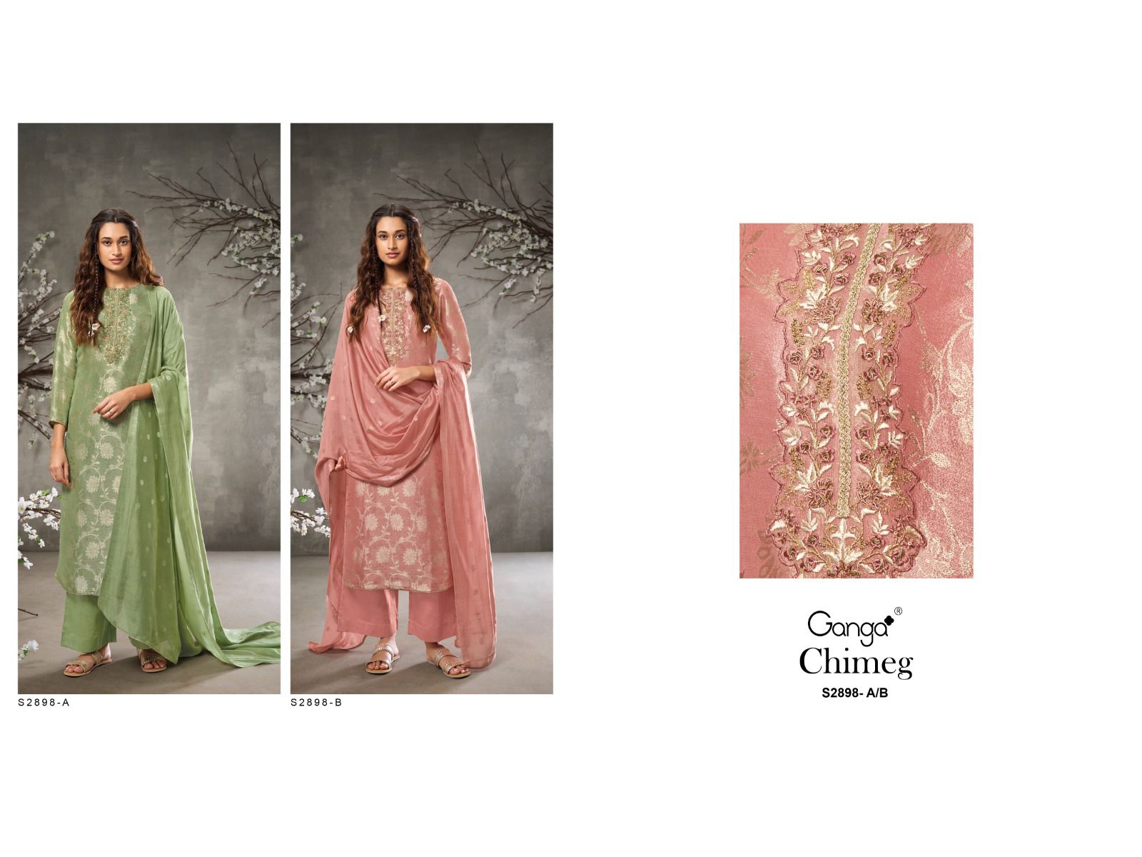 Chimeg S2898 Ganga Bemberg Silk Plazzo Style Suits Exporter India