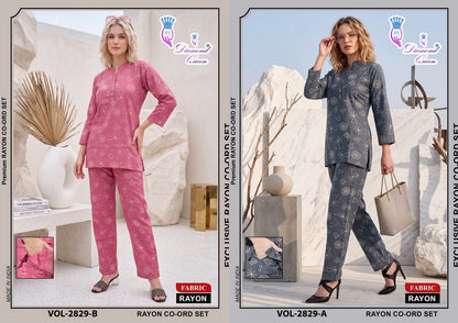 Chinese Collar 2827-2836 Diamond Queen Rayon Co Ord Set Supplier Ahmedabad